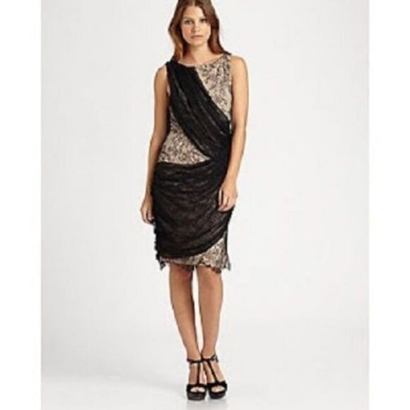 Alice + Olivia NWT Reika Dress Black Lace Drape Sash 2 - Picture 1 of 7